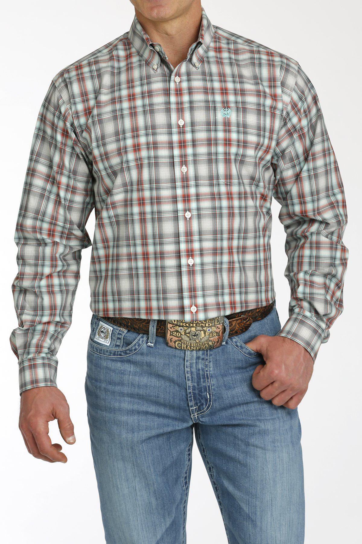 Cinch MTW1105750 MEN'S PLAID BUTTON-DOWN WESTERN SHIRT - CREAM / CHARCOAL / RED