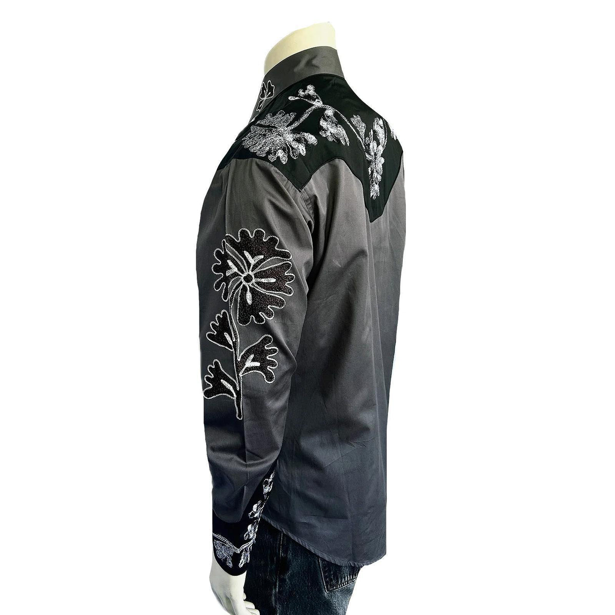 Rockmount 6724 Grey/Black Men's Floral 2-Tone Black & Grey Embroidered Western Shirt