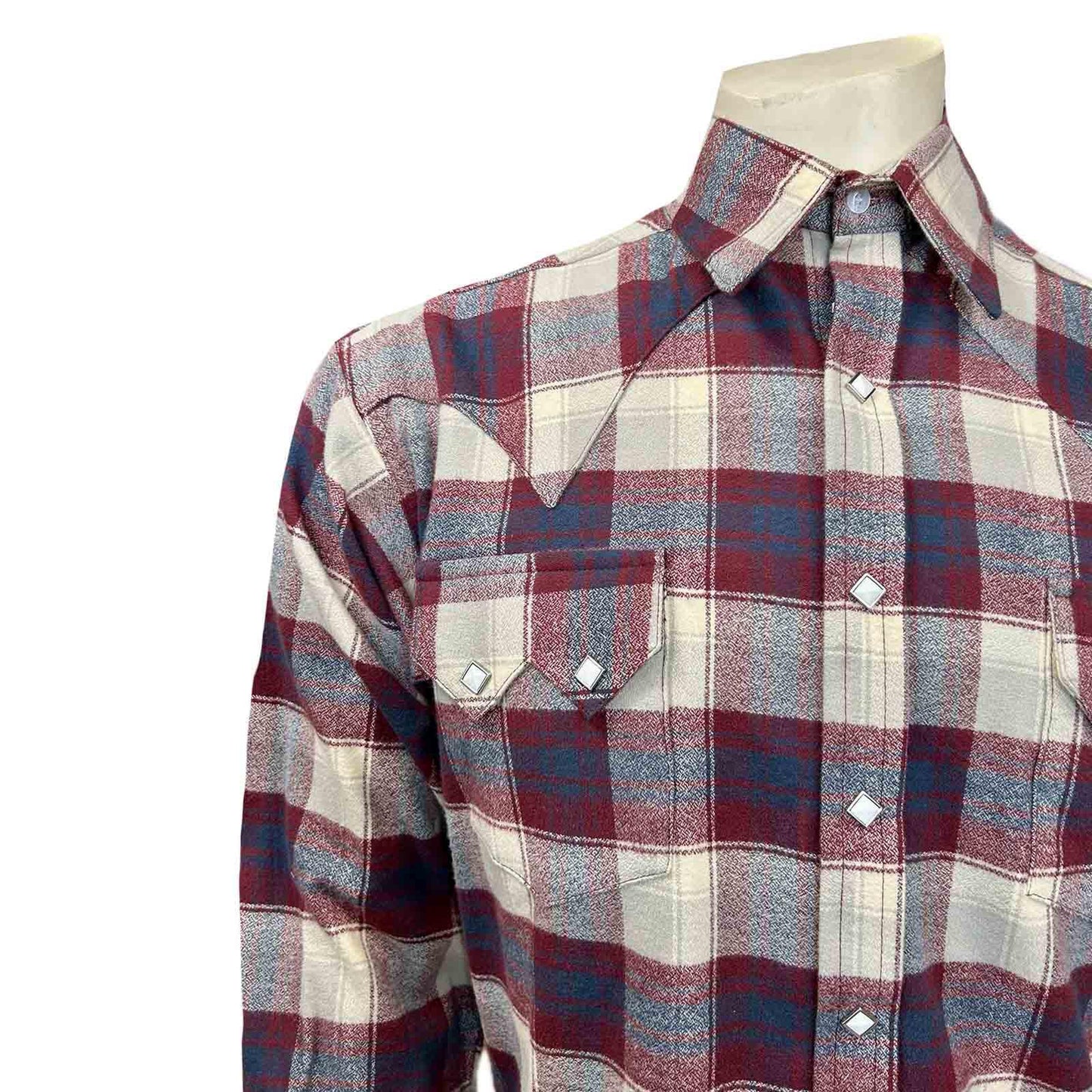 Rockmount 647-BURG Men's Plush Flannel Burgundy & White Plaid Western Shirt