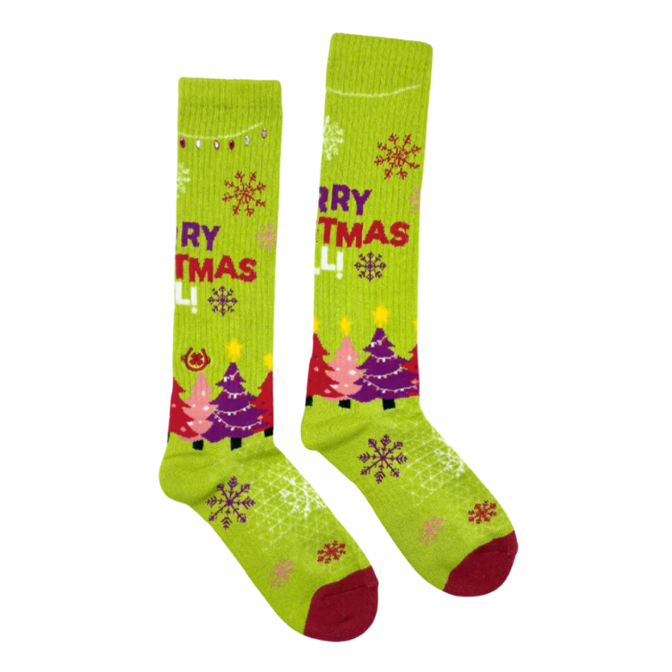 Lucky Chuck 110124716 Merry Christmas Y'all - Lime Green & Crystals Performance Socks