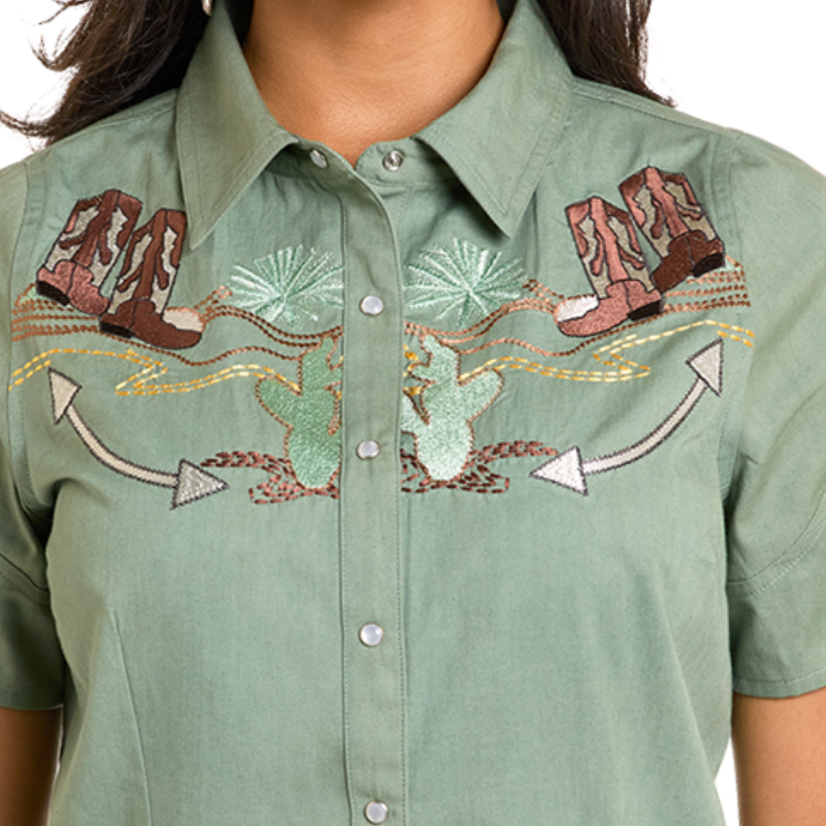 Panhandle LWD1R06362 Women's Retro Snap Dress - Olive