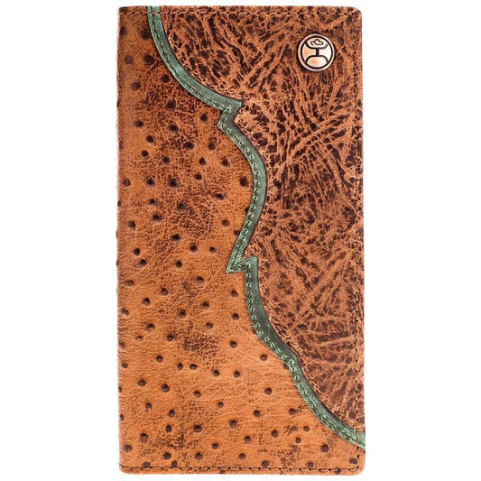 Hooey HW032-TNBR "SAWYER" OSTRICH PRINT BROWN/TURQUOISE RODEO WALLET