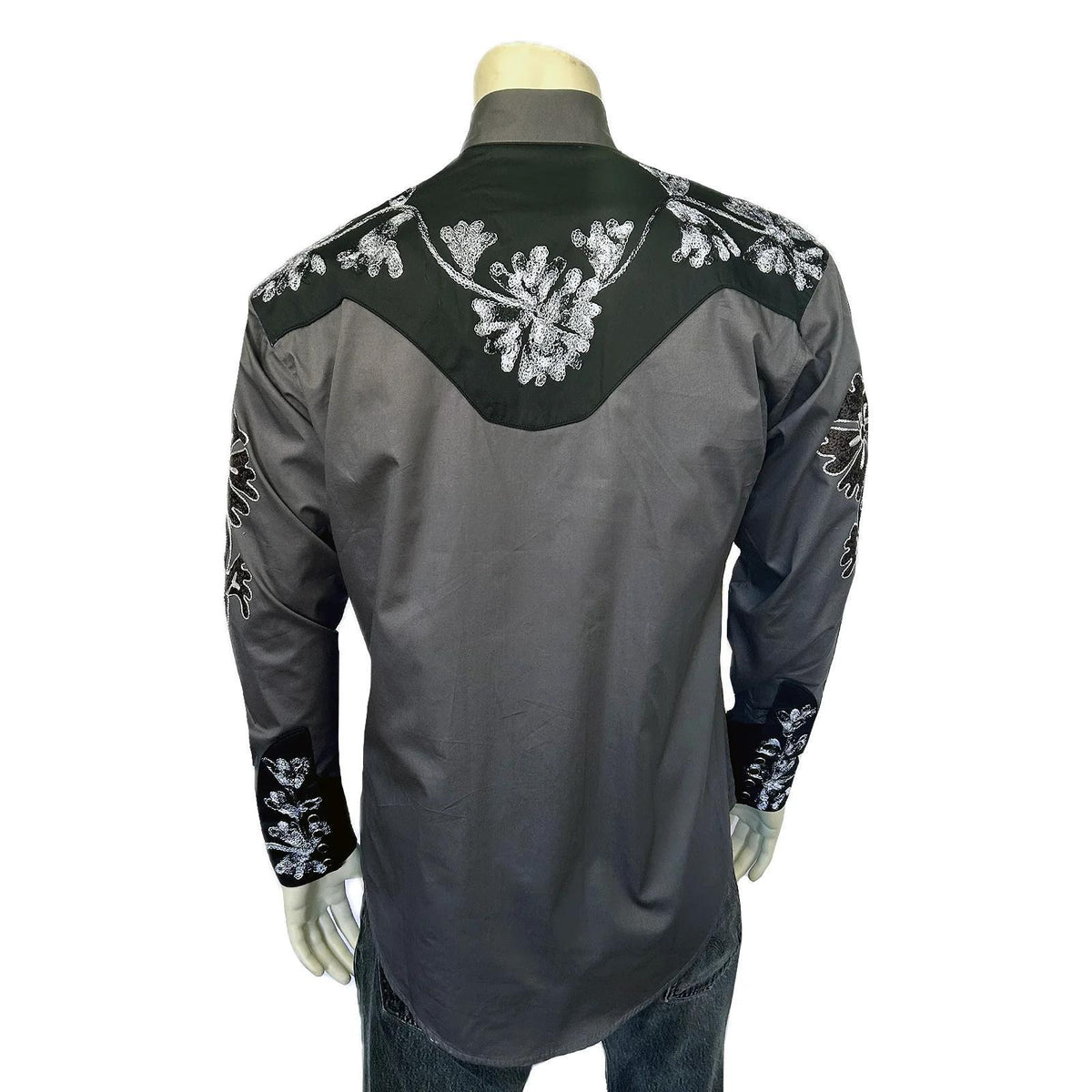 Rockmount 6724 Grey/Black Men's Floral 2-Tone Black & Grey Embroidered Western Shirt