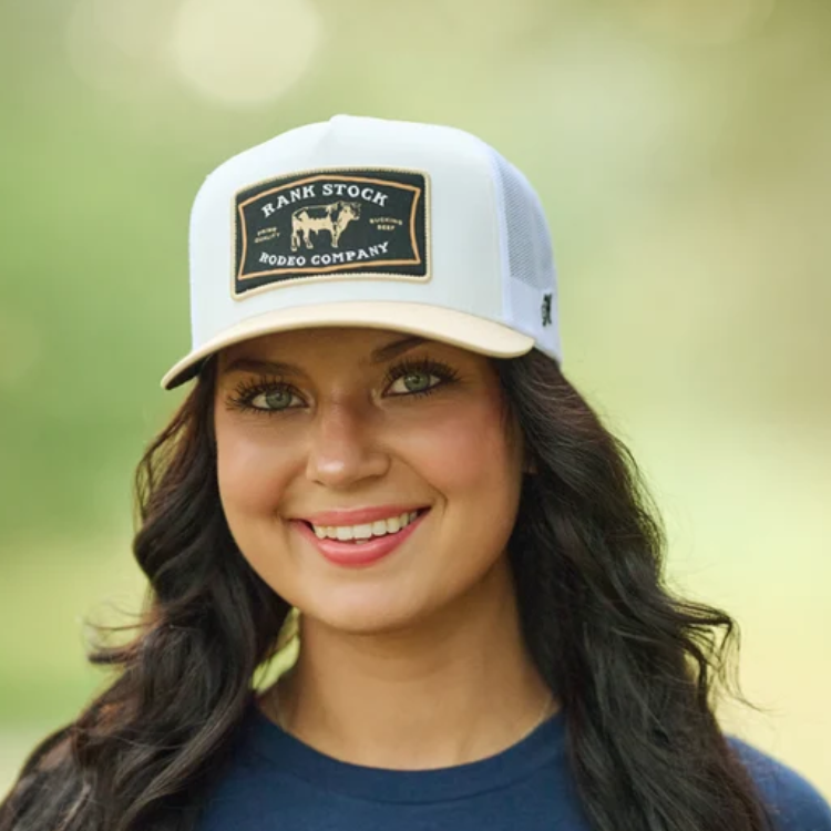Hooey 2661T-WHYL-Rank Stock 5-Panel Trucker Snapback-White/Tan