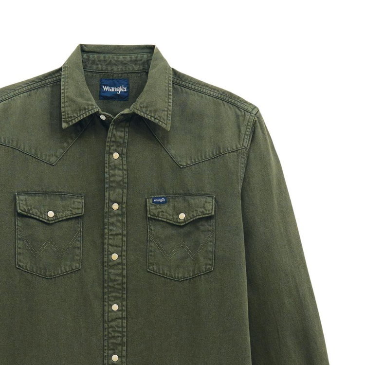 Wrangler 112381633 Men's Denim Long Sleeve Shirt - Olive Denim