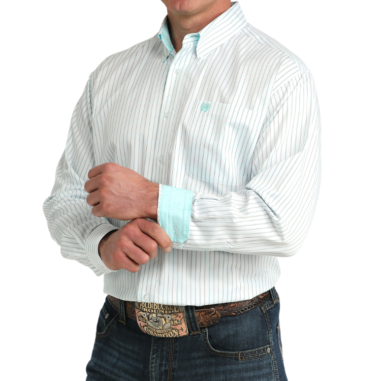 Cinch MTW1106061 Long Slv Button Shirt White/Sky Blue Stripe