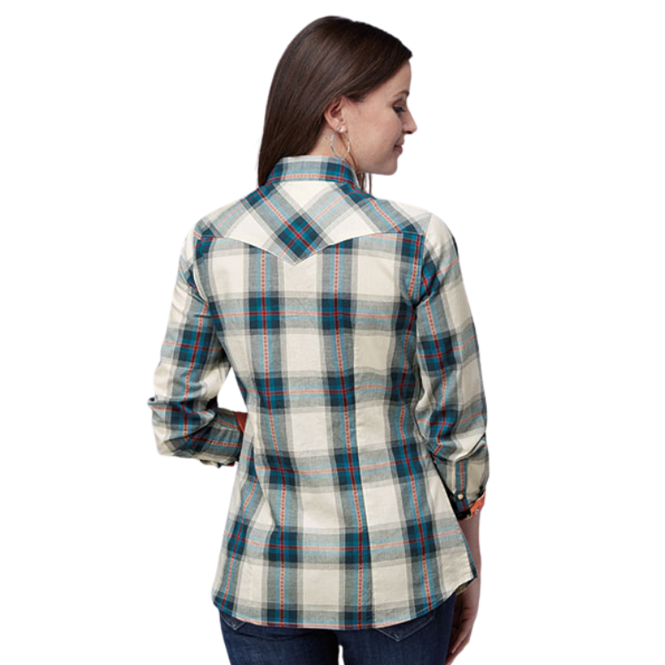 Roper 03-050-0062-0477  WOMENS L/S SHIRT PERFORMANCE Y/D PLAID SNAP