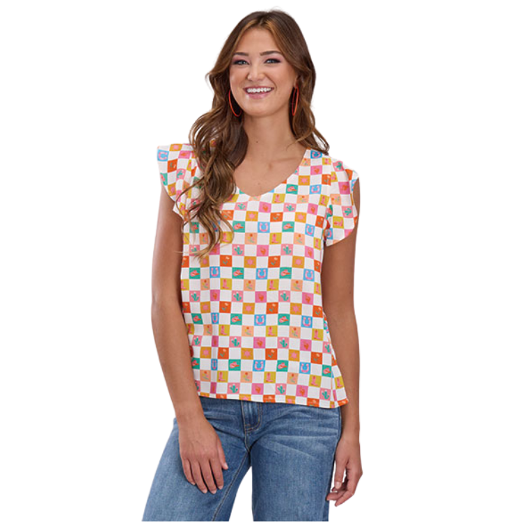 Roper 03-052-0590-4082 Women's Checker Print Sleeveless Blouse