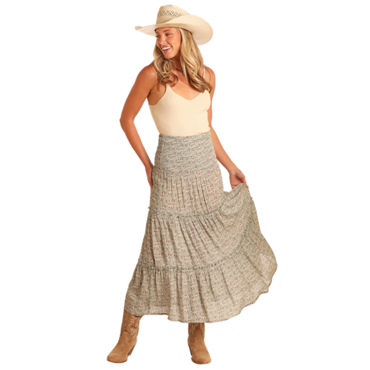 Rock & Roll BW69B05885 Women's Floral Print Maxi Skirt - Jade