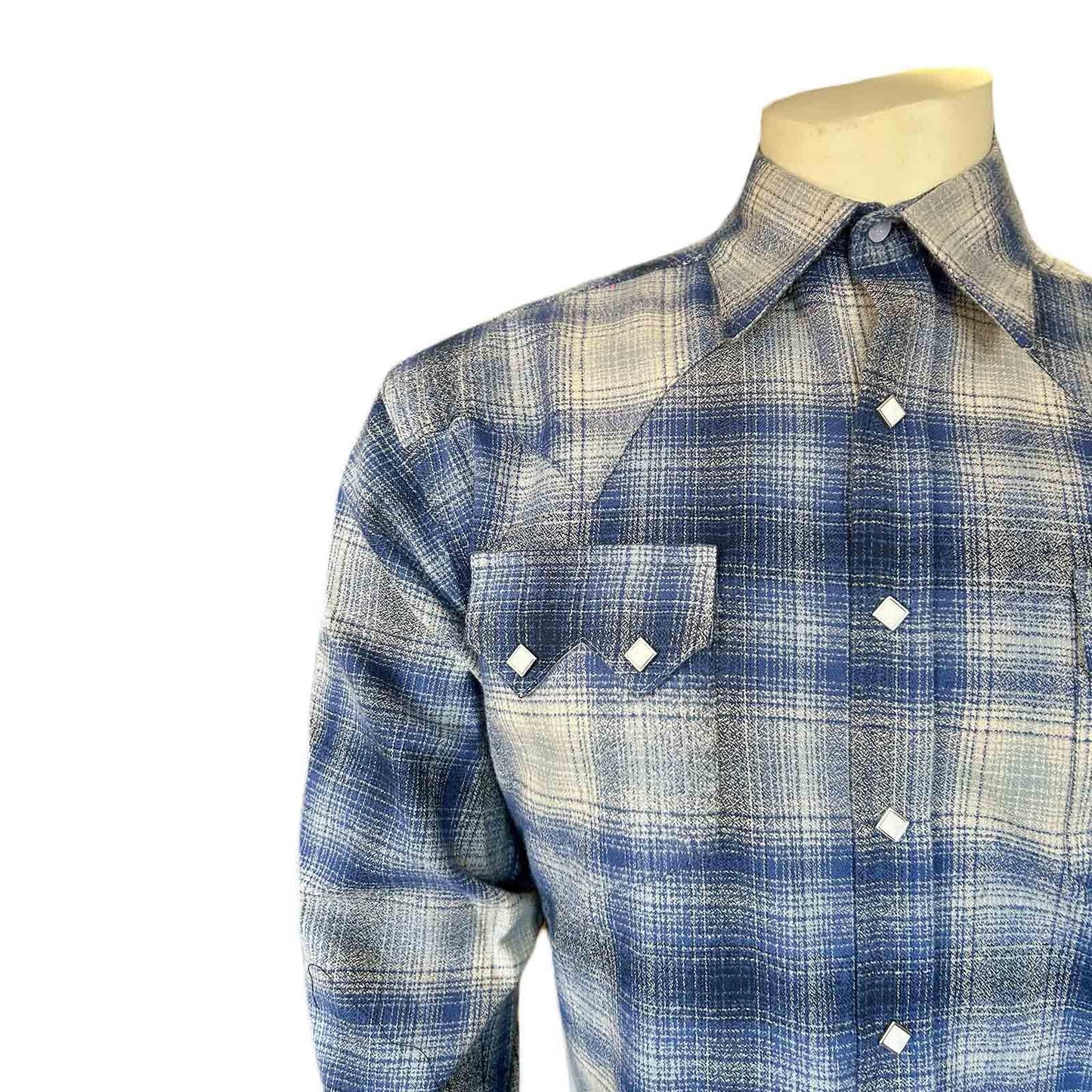 Rockmount 647-BLU/GRY Men's Plush Flannel Blue & Grey Plaid Western Shirt