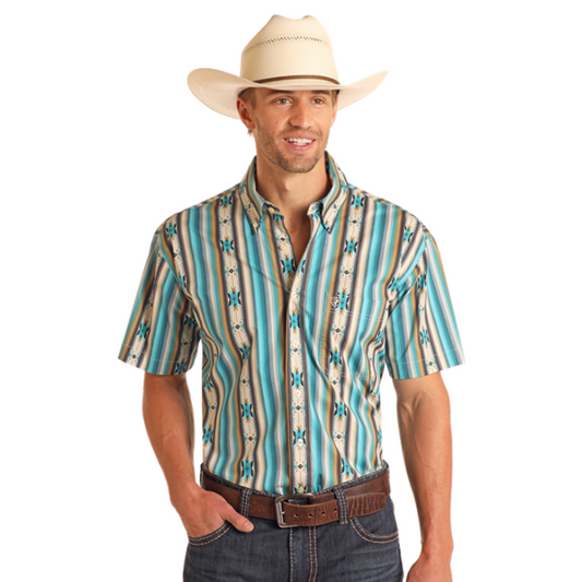 Rock & Roll BMB3S05855 Men's Aztec Short Sleeve Button Shirt