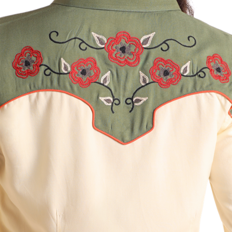 Panhandle LWD2R05820 Women's Retro Snap Dress Embroidered - Ecru