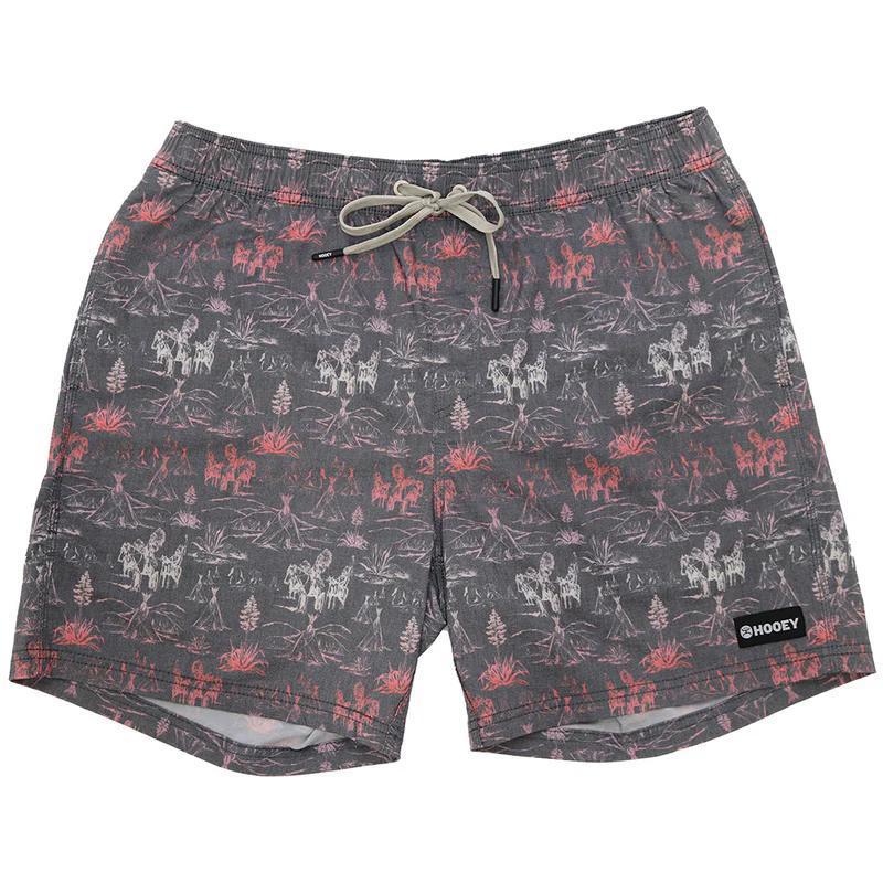 Hooey HB2034PR Men's "Big wake" Multi Color Comanche Charcoal Print Boardshorts