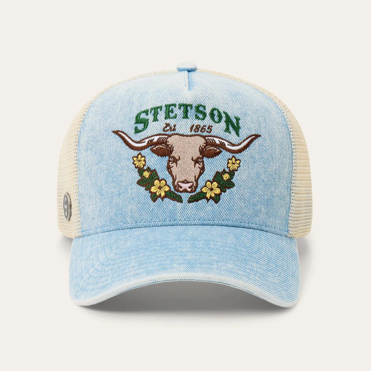 Stetson 07-077-0102-0132 Longhorn W/Floral Embroidery Light Denim Ball Cap