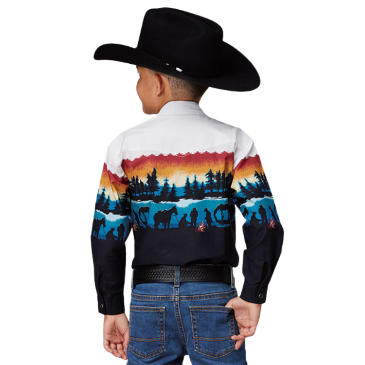 Roper 03-030-0421-0436 BOYS LAKESIDE SCENE L/S SHIRT SNAP SCENE BORDER PRINT