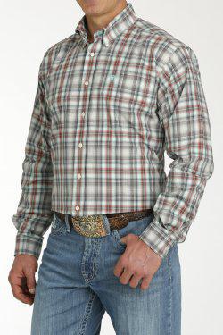 Cinch MTW1105750 MEN'S PLAID BUTTON-DOWN WESTERN SHIRT - CREAM / CHARCOAL / RED