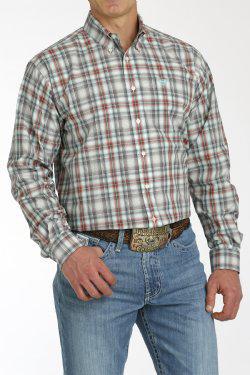 Cinch MTW1105750 MEN'S PLAID BUTTON-DOWN WESTERN SHIRT - CREAM / CHARCOAL / RED